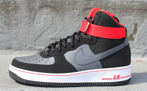 air force 1 dark grey and red
