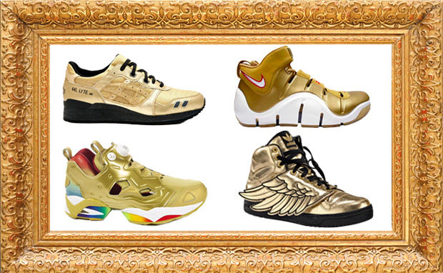 gold and gold sneakers