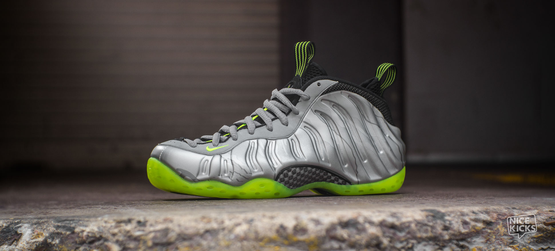 silver and green foamposites