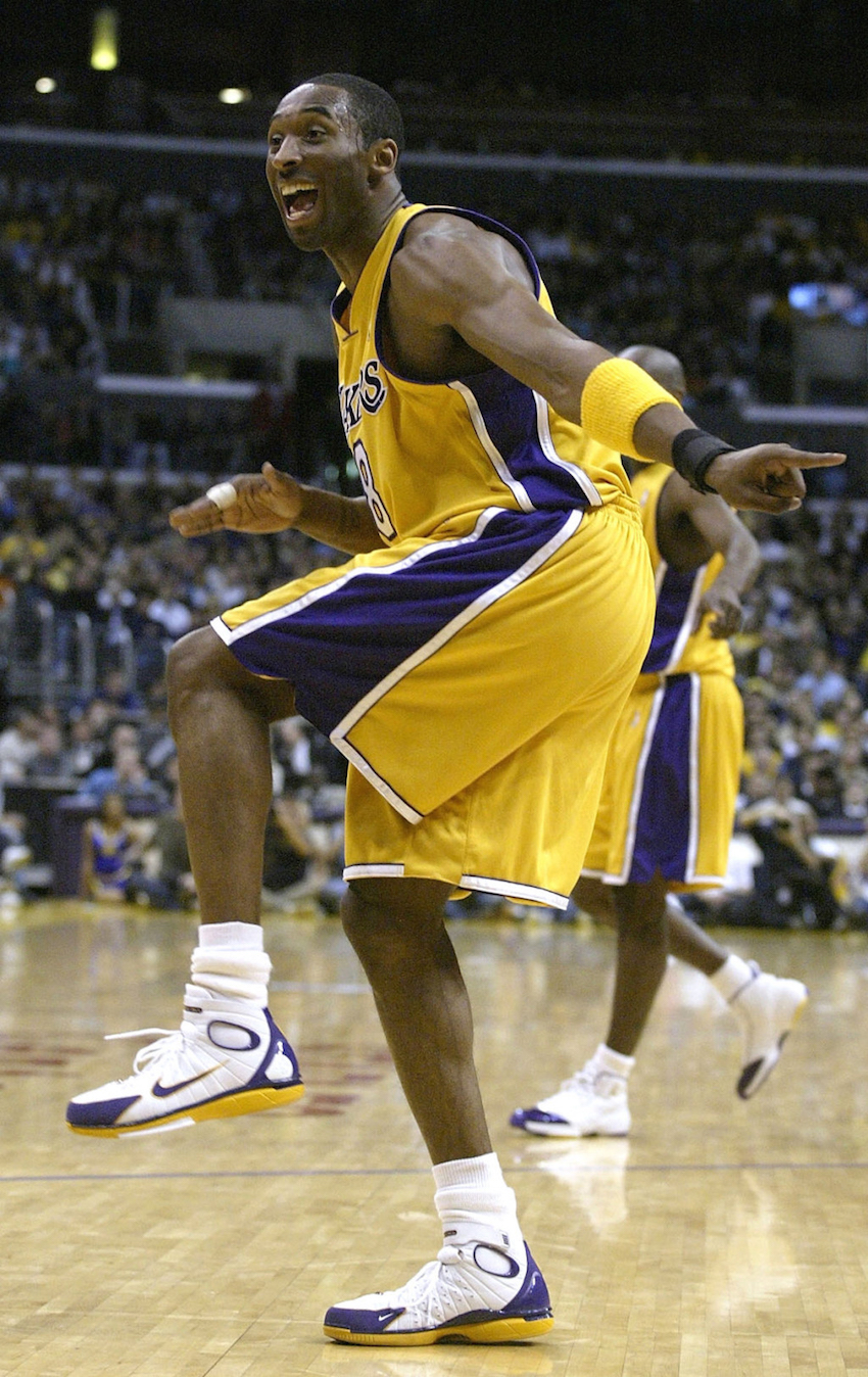 Kobe Bryant in a Lakers PE of the Nike Zoom Huarache 2K4