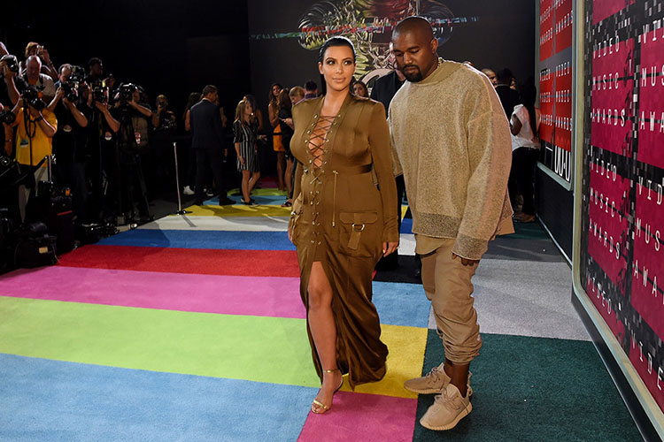Kanye West Wearing Beige Adidas Retro 350 Boosts