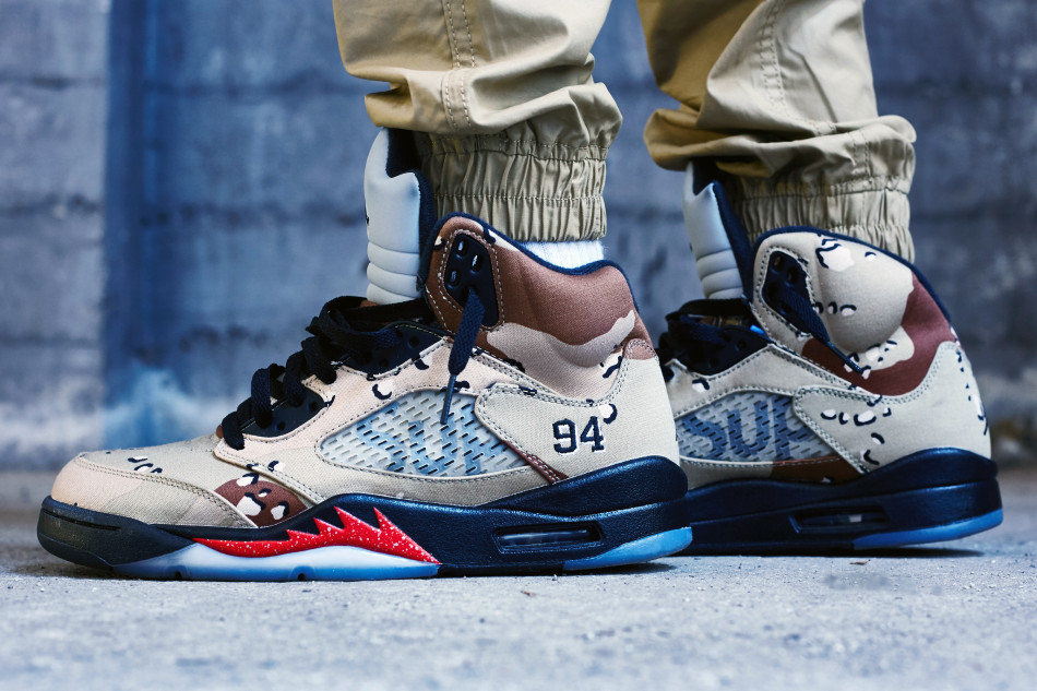 Supreme x Air Jordan 5 'Camo' On Feet - JustFreshKicks