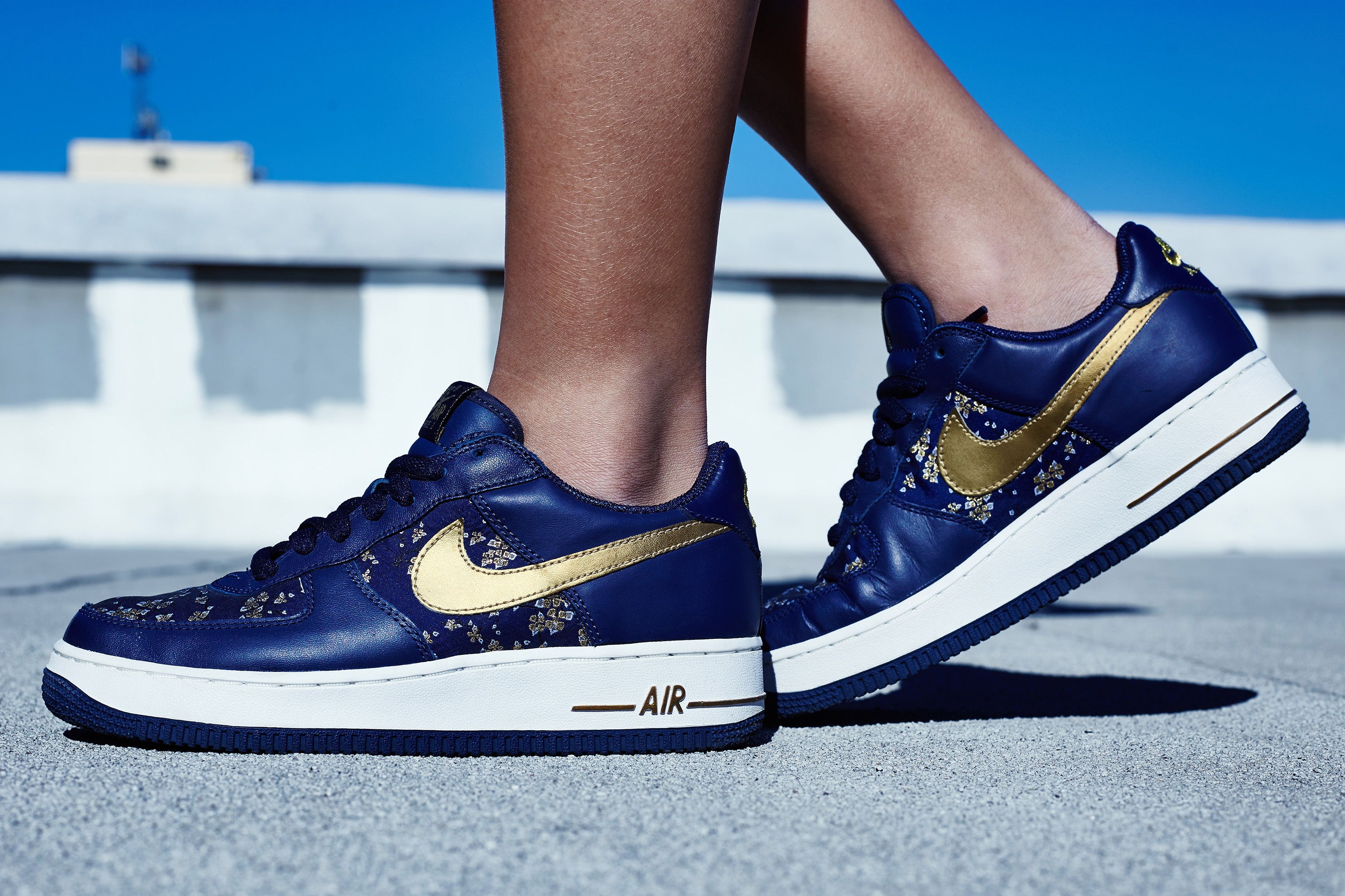 navy blue and gold air force ones off 
