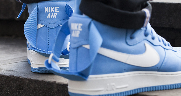 light blue and white air force ones high top
