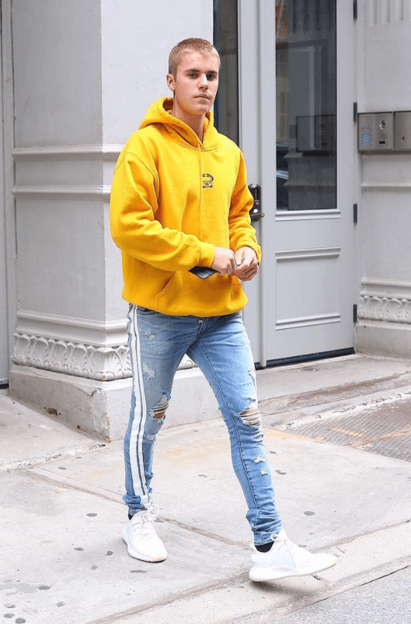Justin Bieber in the Adidas Yeezy Boost 350 V2 "Cream White"