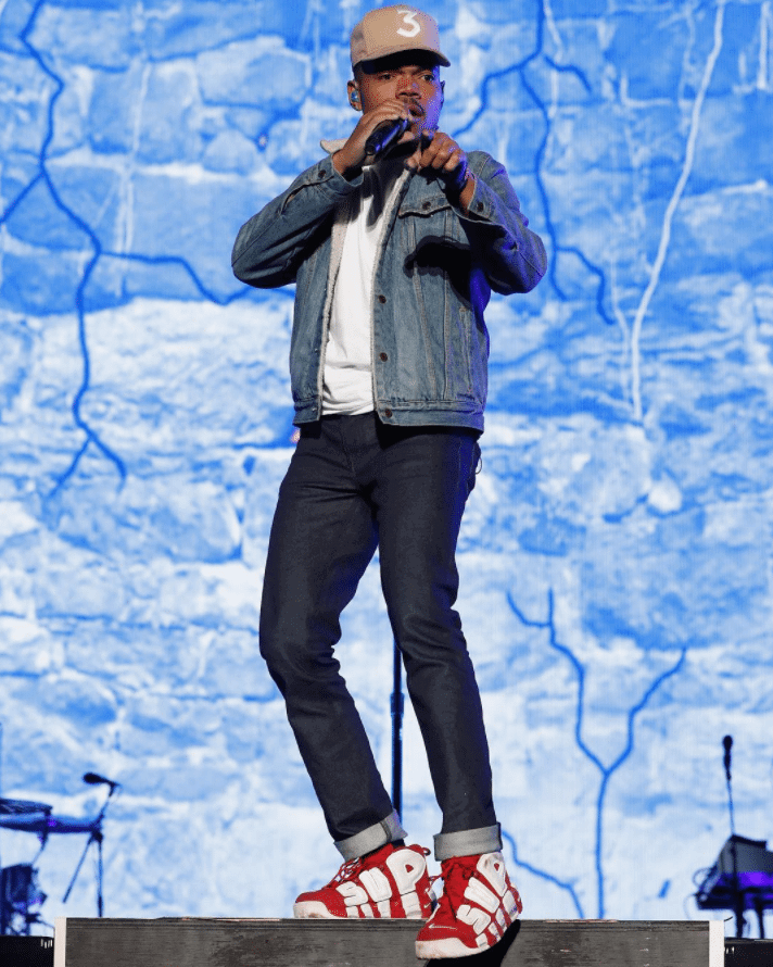Chance the Rapper in the Supreme x Nike Air More Uptempo "Red"