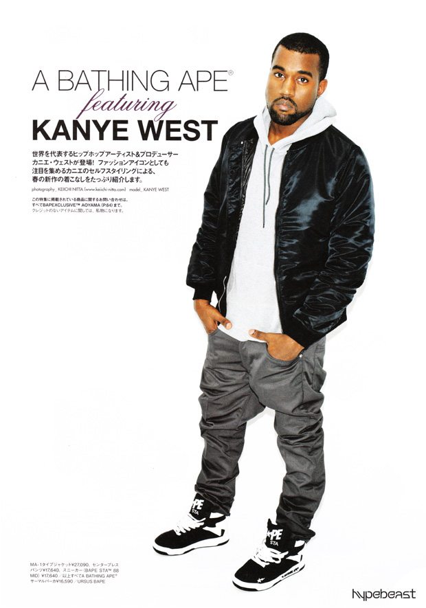 Kanye West in the A Bathing Ape 88 Mid