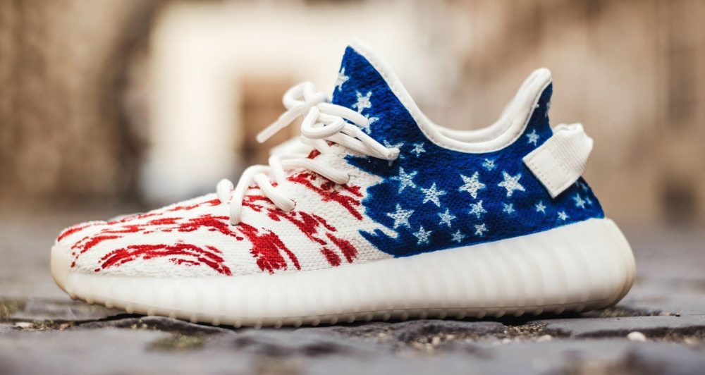 red white and blue yeezys