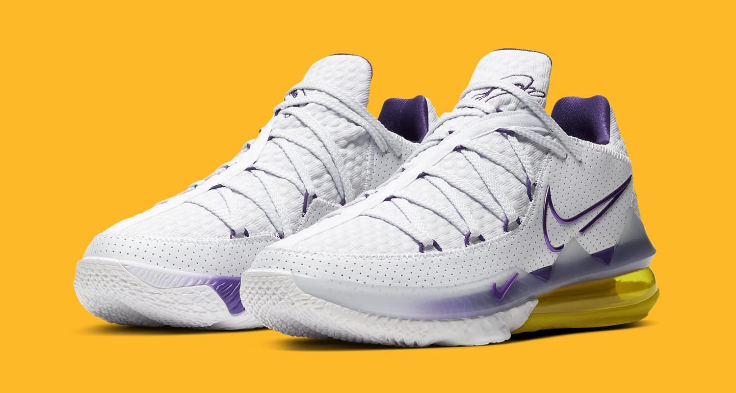 nike LeBron 17 low lakers home white voltage purple dynamic yellow CD5007 102 release date 00