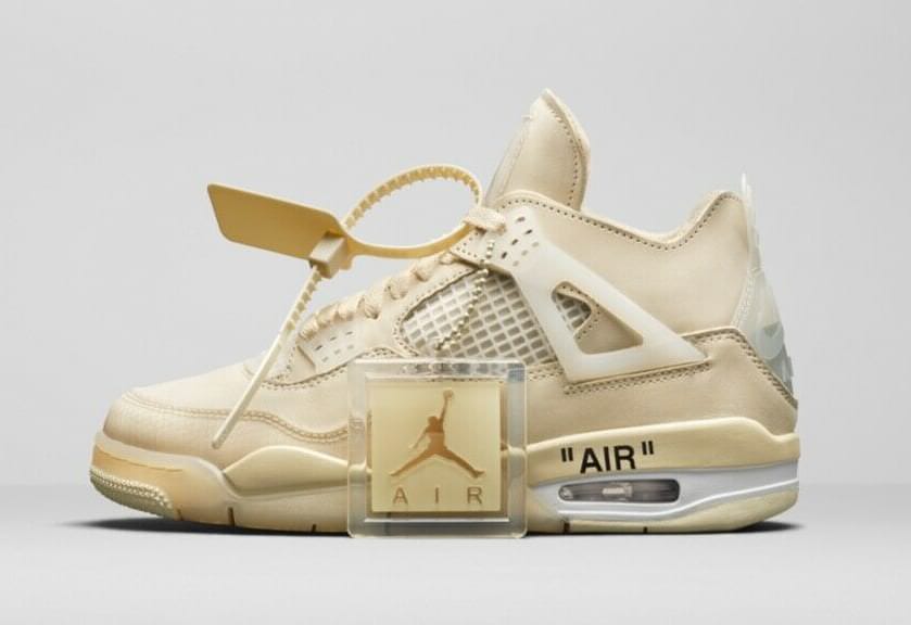 The Off-White x Air Jordan 4 Sail Will Also Be Releasing In Men's Sizes  Later On This Summer •