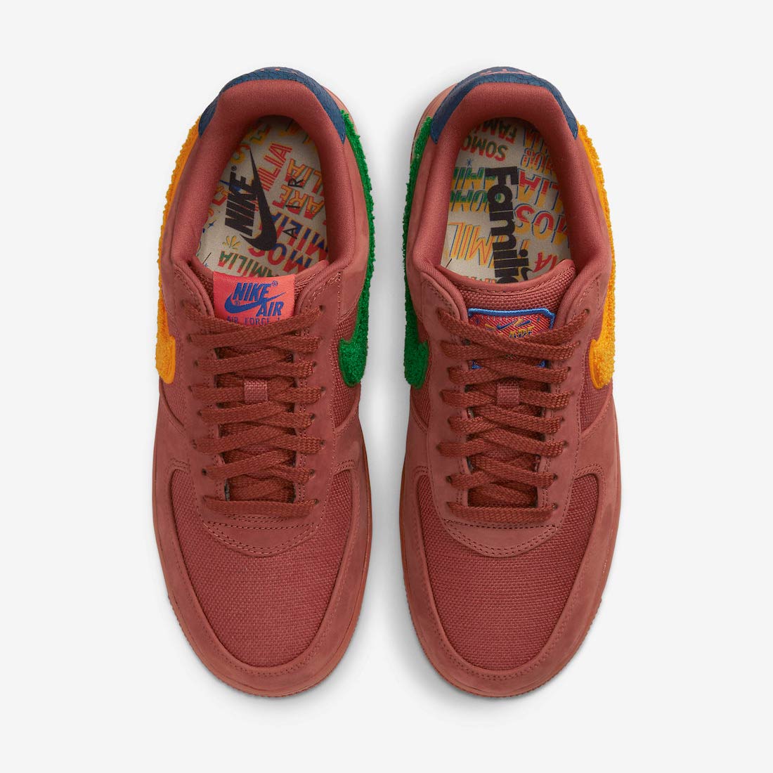 Print on right leg is pulled from a tongue tag on Nike sneakers Low "We Are Familia" DX9285-600
