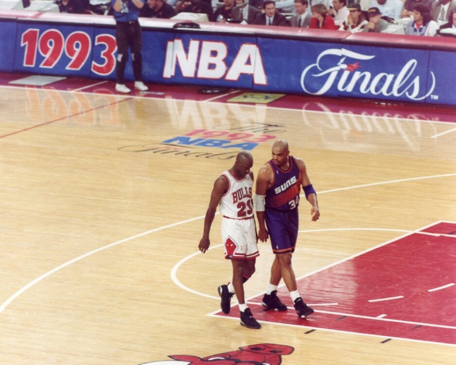 Michael Jordan wearing the take a walk on the wild side with the air jordan 11 animal instinct in the 1993 NBA Finals