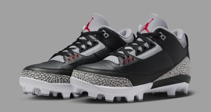 The lateral side of the Air Jordan 1 High 85 Neutral Grey Baseball Cleat "Black Cement" FZ8627-001