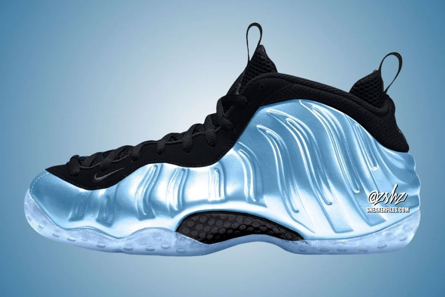 Nike foamposite black and blue best sale